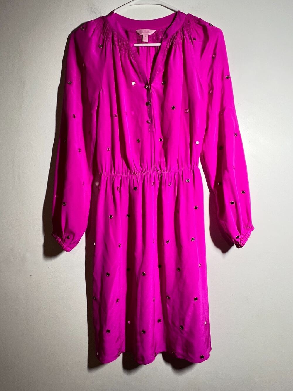 Lilly Pulitzer EUC Mambo Pink 100% Silk Turner Mirrored Long Sleeve Dress XS